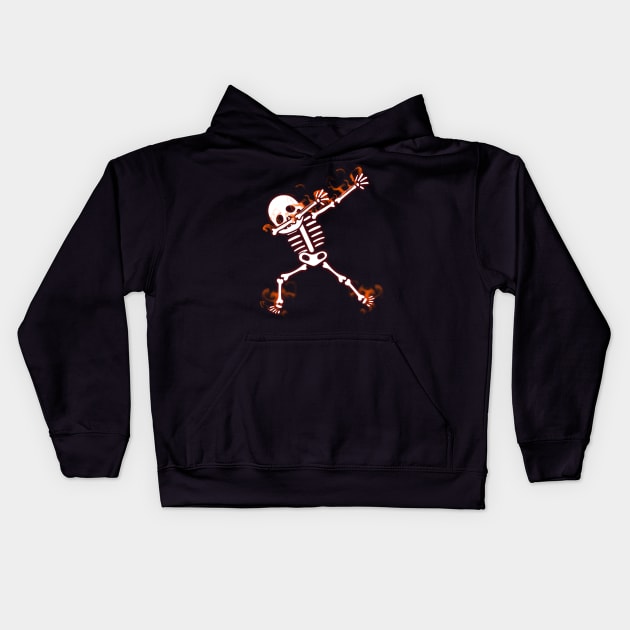 Dabbing Skeleton Halloween Dab Glow Effect Skull Kids Hoodie by ChristianCrecenzio